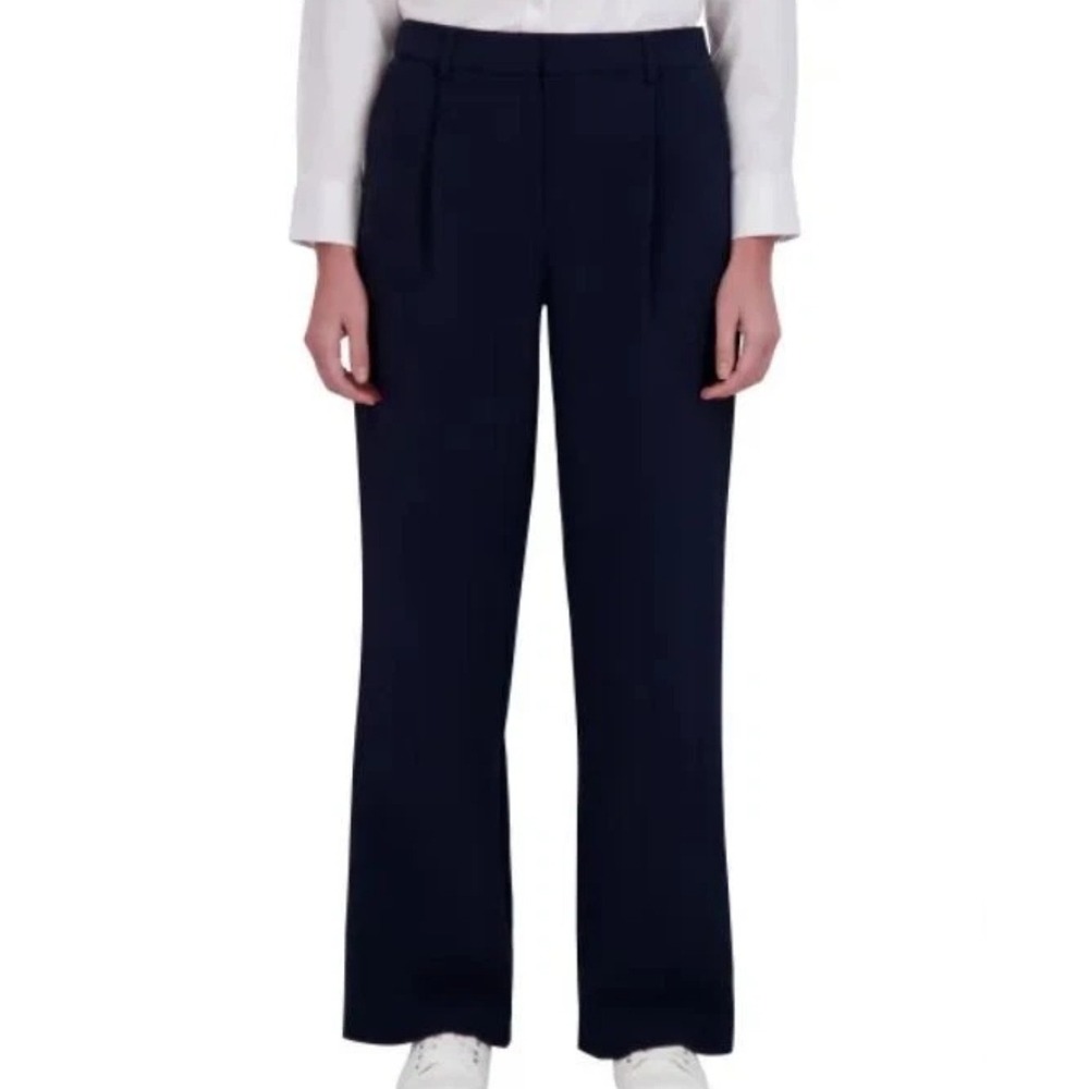 DKNY Women's Stretch High Rise Wide Leg Pant, Navy, 14